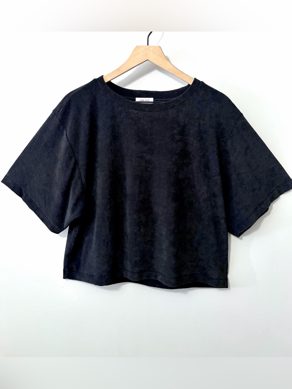 Goldie Lewinter Black Micro Terry Cloth Boxy Tee Top